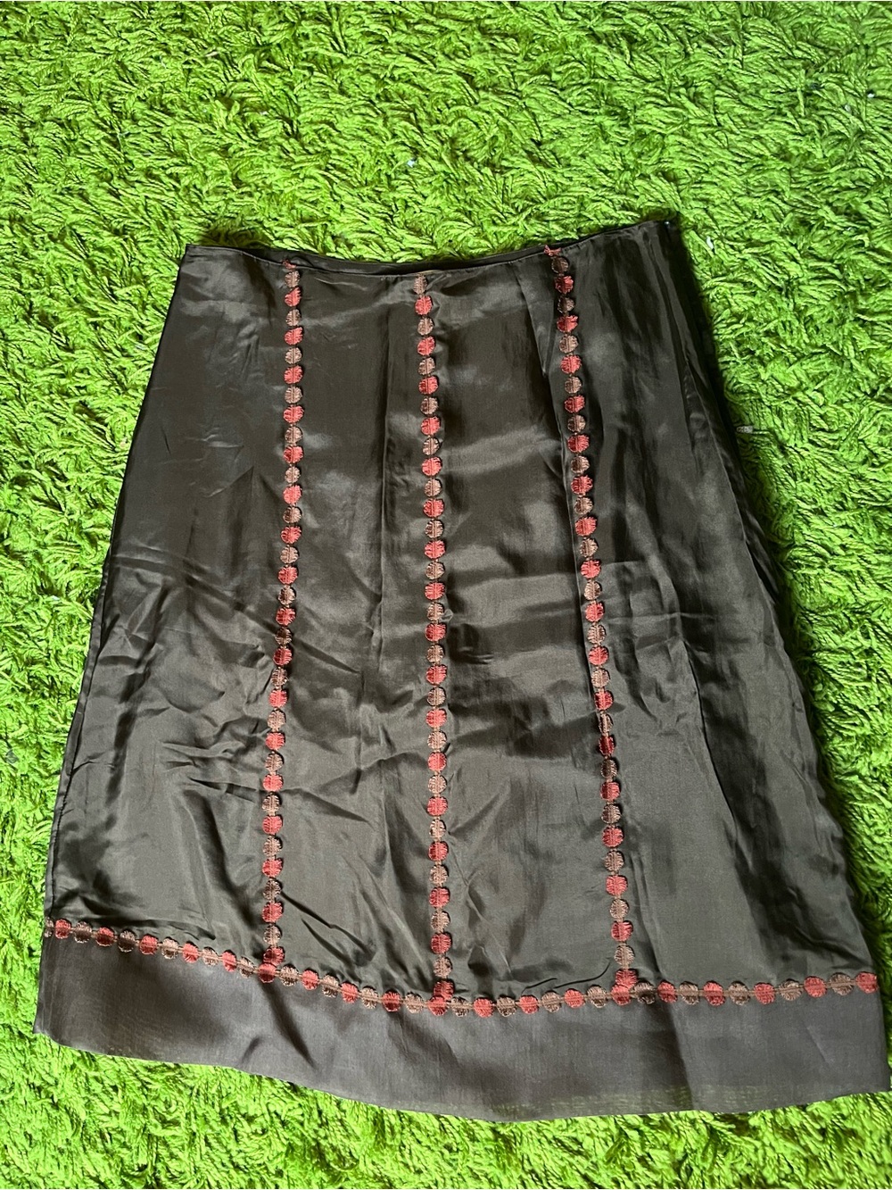 Sundance - Brown A-Line Skirt with Red Trim